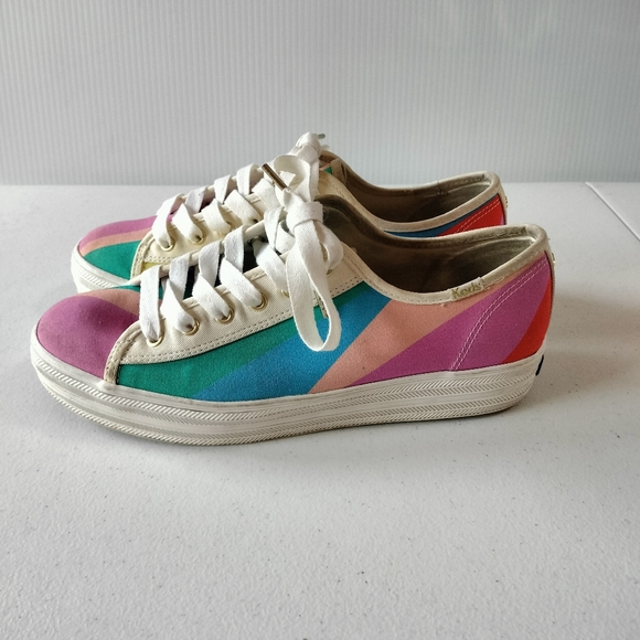 Keds x Kate Spade Triple Kick Platform Rainbow Striped Sneakers 9.5 Artsy Fun - Picture 3 of 8